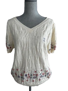 Maglione originale CHANEL P42961 12C panna 100% cashmere ricamato tg 50 tg XL nuovo con etichette - Foto 1 di 8