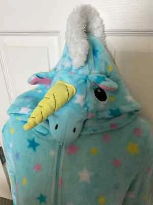 Lindo Unicornio Con Capucha Union Traje Una Pieza Halloween Disfraz Prendas para Dormir Talla Med Foto 1 de 4