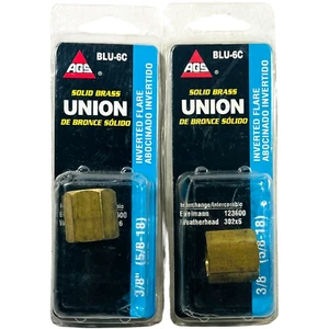 AGS BLU-6C Solid Brass Brake Line Union 3/8" (5/8-18) Inverted Flare - LOT of 2 - Picture 1 of 5