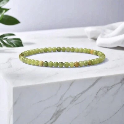 Natural Nephrite 4mm Gemstone Beads Green Crystal Healing Reiki Stretch Bracelet - Image 1 of 4