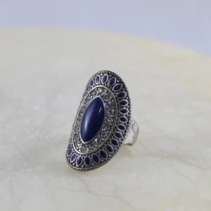 Large Vintage Lapis Lazuli Ring For Women Silver Plated BOHO Ethnic Size 8 - Picture 1 of 3