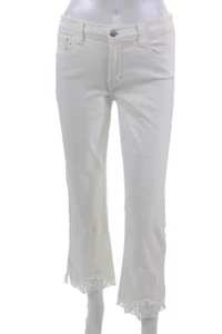 J Brand Womens Zipper Fly Mid Rise Lace Trim Cropped Jeans White Denim Size 27 - Picture 1 of 7