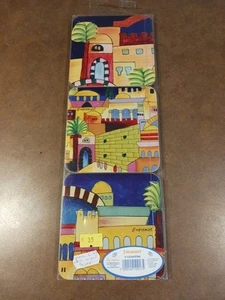 NIP Set 6 Emanuel Coasters Colorful Israel Architecture Scenes Cork Backed 4"×4" - Picture 1 of 3