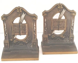 Bradley Hubbard B&H Vintage Buchstützen SCHWER Eisen Bronze Leben ohne Lernen ist Tod - Bild 1 von 22