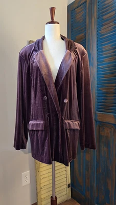 Blazer Maurices Terciopelo Doble Pecho Mujer Púrpura 2X Pkts Elastizado Preppy Vacaciones Foto 1 de 4