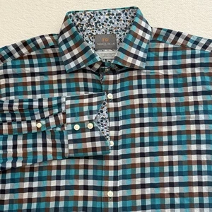 Thomas Dean Men's Large Long Sleeve Button Up Plaid Checkered Shirt Pima Cotton - Picture 1 of 6