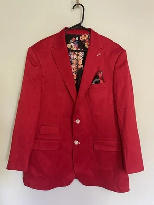 Blazer Biarelli Hombre Rojo Floral Forrado Dos Botones. Talla grande. Vacaciones. Formal Foto 1 de 4