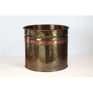 Vintage großer holländischer Pflanzgefäß aus gehämmertem Messing & Kupfer, Mid-Century Modern Dekor - Bild 1 von 10