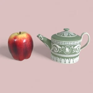 Rare 19th / 18th C. Wedgwood Green Dipped Jasperware Teapot - Picture 1 of 11