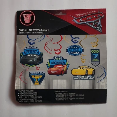 Disney Pixar CARS Swirl Party Decorations 12 Piece Mater Lightning McQueen NEW - Image 1 of 2