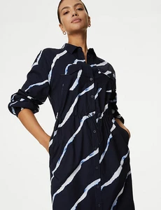 M&S Pure Cotton Printed Tie Detail Midi Shirt Dress Size 10 reg BNWT - Picture 1 of 5
