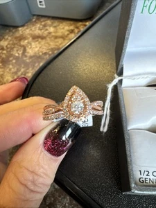 Brilliance 10K Rose Gold 1/2 CTTW Diamond Pearl Bridal Set Women Engagement - Picture 1 of 4