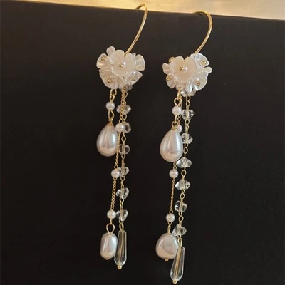 Lightweight Long Tassel Earrings in White Fashion Accessories for Women - Image 1 of 3