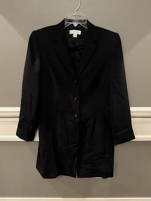 Vintage Casual Corner Long Blazer Women's Sz 10 Black Business Classic Pant Suit - Image 1 of 4