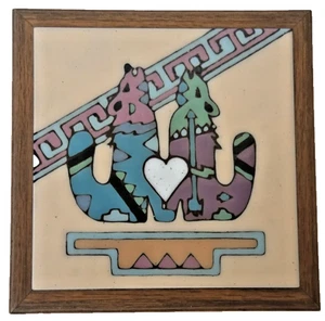 Vintage 1983 Fiesta Tiles Hand Painted Coyote Trivet Hot Plate Decor - Picture 1 of 2