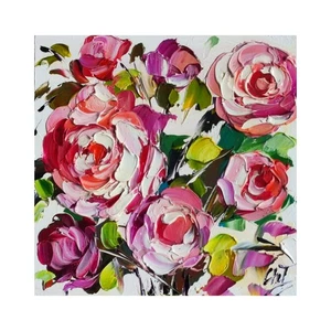 Original Ölgemälde Pfingstrose Rose rosa Blumen Kunstwerk Floral Wandbild 6*6 Zoll - Bild 1 von 12