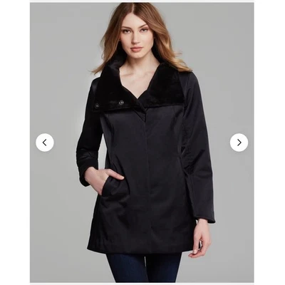 Abrigo Chaqueta Eileen Fisher Bonded Polar Cuello Embudo Negro S Minimalista Chic Lujo Foto 1 de 4