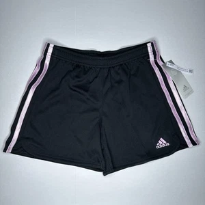 Adidas Girls Black Nylon Shorts With 3 Pink Stripes Size L (14) NWT - Picture 1 of 8