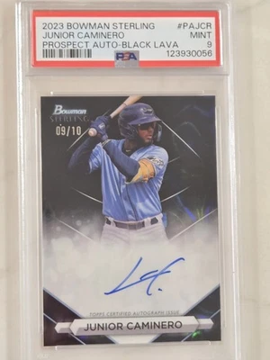 2023 Bowman Sterling JUNIOR CAMINERO Prospect RC Auto Black Lava #/10 PSA 9 MINT - Image 1 of 3