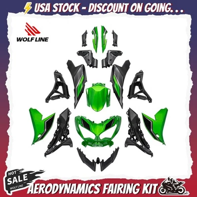 WOLFLINE Fairing Kit Bodywork For Kawasaki Versys KLE 650 2022-2025 Black Green Foto 1 de 4