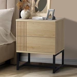 Oikiture Bedside Tables 2 Drawers Side Table Bedroom Storage Nightstand Metal - Picture 1 of 9