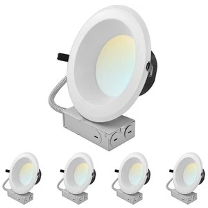 LUXRITE 8" LED Recessed Light J-Box 5CCT 16/24/30W Dimmable 1800/2700/3500LM 4PK - Picture 1 of 7