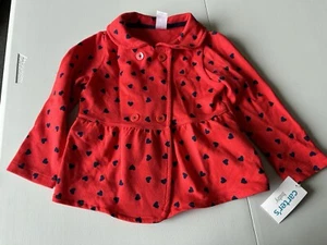 Chaqueta Carters Bebé Niña Roja Tejida Con Corazones Azules Talla 24 M Nueva - Imagen 1 de 5