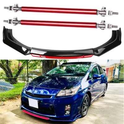 Front Bumper Lip Red Layer Splitter Spoiler Black +Red For Toyota Prius Prime Foto 1 de 4