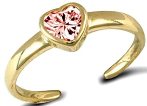 9CT Gold Toe Ring Pink Cubic Zirconia Heart Design 9 Carat Yellow Gold New Boxed - Picture 1 of 3