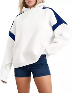 Fleece Oversized Color Block Hoodie Long Sleeve Sweatshirt with Pocket SMALL NE - Picture 1 of 8