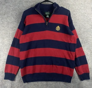 Lauren Ralph Lauren Sweater Men’s Medium Red Striped 1/4 Zip Sweater - Picture 1 of 8