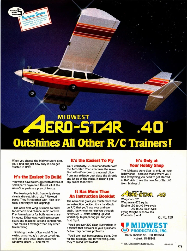 Midwest Aero Star .40 Airplane Trainer RC Print Ad Wall Art Decor Ephemeral - Image 1 of 1