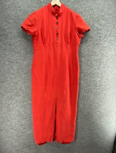 Dana Buchman Dress Women 16 Red Maxi Long Zipper Silk Short Sleeve High Neck - Picture 1 of 9