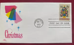 JOHN'S DEALS - 1973 US FDC SC #1508 CHRISTMAS NEEDLEPOINT TREE COLONIAL CACHET - Picture 1 of 2