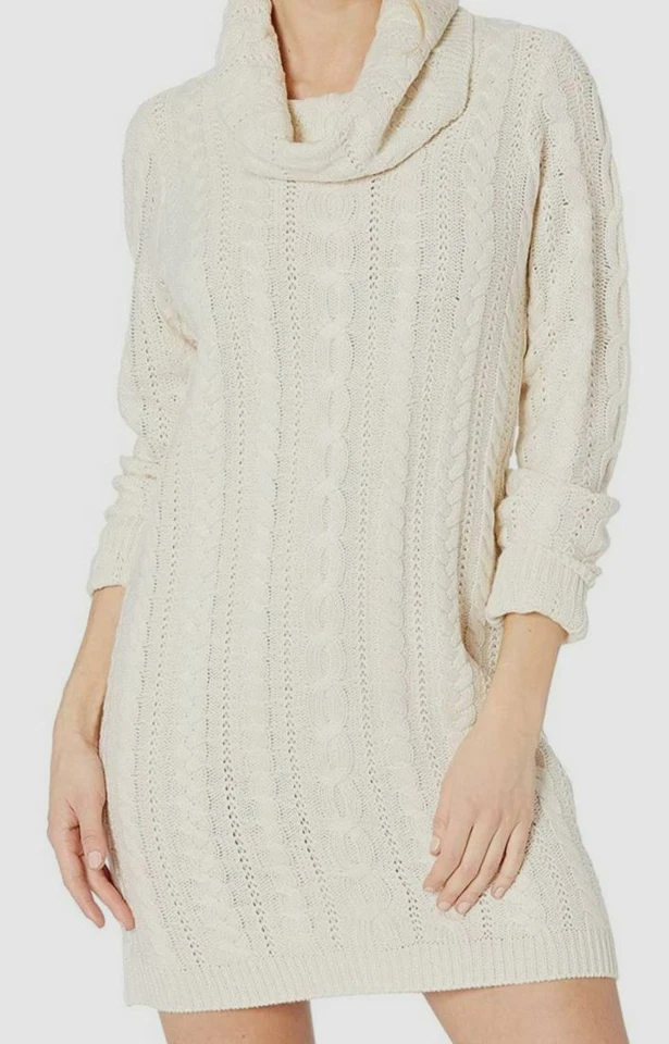 $90 BB Dakota Para Mujer Marfil Capucha Cuello Cable Algodón Suéter Vestido Talla M Foto 1 de 1