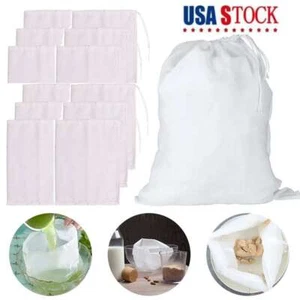 12Pc Reusable Fine Mesh Cotton Nut Milk Cheese Cloth Bag Cold Brew Coffee Filter - Picture 1 of 11