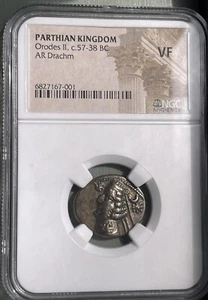 Regno dei Parti Orodi II 57 a.C. Dracma Argento Partia NGC VF - Foto 1 di 7