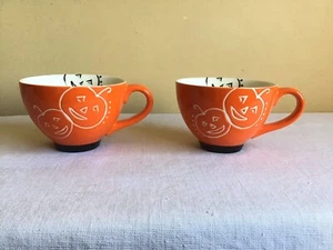 2007 Lot Of 2 Starbucks Coffee Company Halloween Orange Jack O Lantern Mugs - Picture 1 of 8