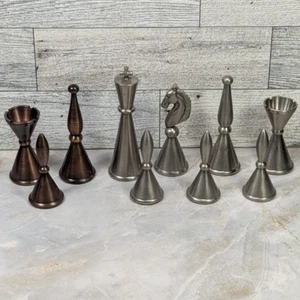 ERSATZ Messing Metall Art Deco moderne Schachfiguren massiv Metall (10er Set) - Bild 1 von 8