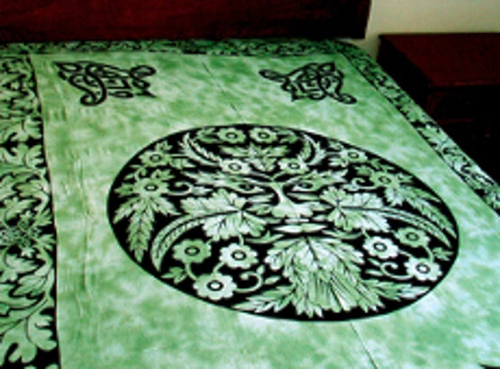 Tapestry Green Man - Tie Dye Green Black Cotton 100% Fabric Renaissance 72X108" - Image 1 of 1