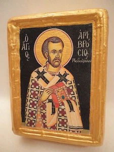 Saint Ambrosios Christian Religious Greek Eastern Orthodox Icon One of a Kind - Picture 1 of 7