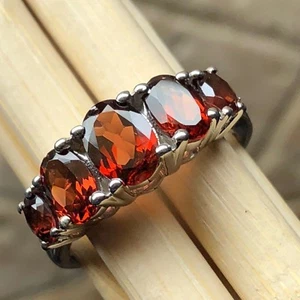 Natural 2.5ct Pyrope Garnet 925 Solid Sterling Silver 5-Stone Ring sz 5.75 - Picture 1 of 8
