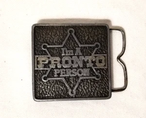 I'm A Pronto Person Texas Star Gusseisen Gürtelschnalle Kreuzschlitzbohrer 1981 ITT - Bild 1 von 6