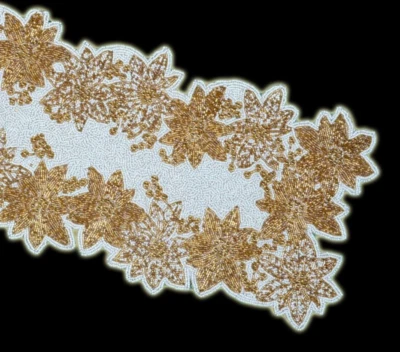 Beads Floral Table Runner White And Gold Table Runner Christmas Tableware13X36In - Image 1 of 4