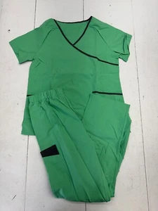 Shein Green Black V Neck 2 Piece Scrub Shirt Pants Set Womens Size Medium - Picture 1 of 7