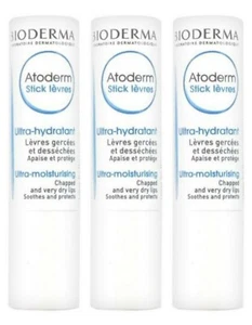 Pack of 3 Bioderma Atoderm Lips Ultra-Moisturizing Stick 4g chapped & dry lips - Picture 1 of 2