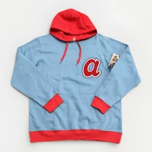 Atlanta Braves Hoodie Mens Large x Stitches Retro Logo Patch Fleece Sweatshirt - Picture 1 of 6