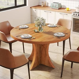 Round Dining Table for 4-6, 120 CM Farmhouse Kitchen Table, Wood Dining Table - Picture 1 of 8