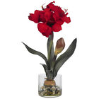 Red Amaryllis W/Round Vase River Rock Artificial Water Home Decor