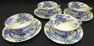 Alfred Meakin Medway Blue Decor Multicolor Set of 4 Cups & Saucers - Picture 1 of 7